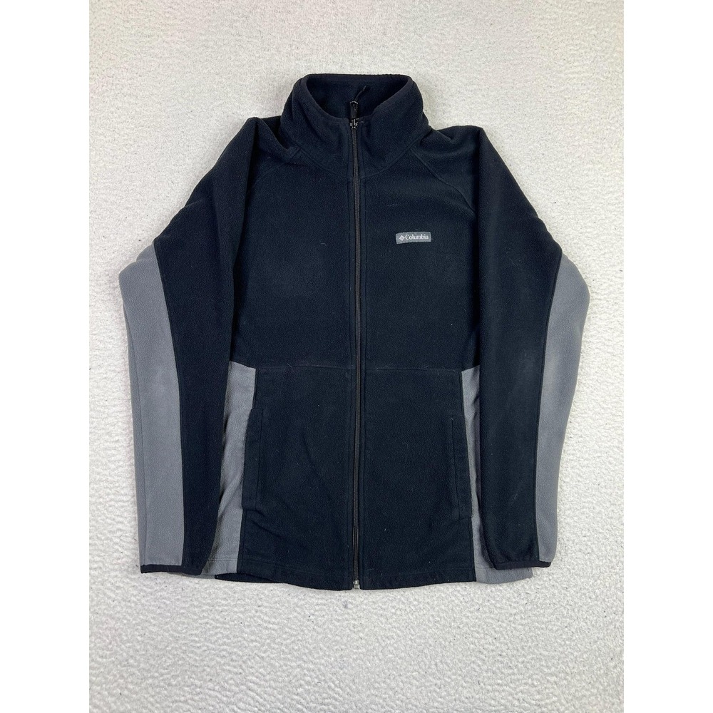 Columbia Fleece Jacket Mens Medium Black Gray Basin Trail Fleece Full Zip‎
